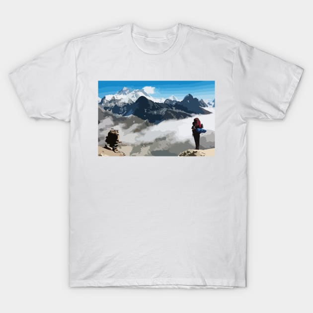 Mount Everest Base Camp Hiking Digital Painting T-Shirt by gktb